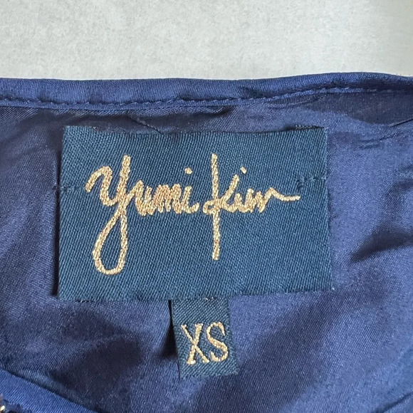 Yumi Kim XS Top Gold Blue Silk Blend Geometric Print One Shoulder Blouse - Picture 5 of 7